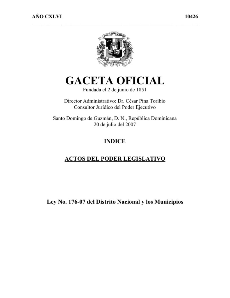 Portada: Ley Municipal 176-07 (2007)